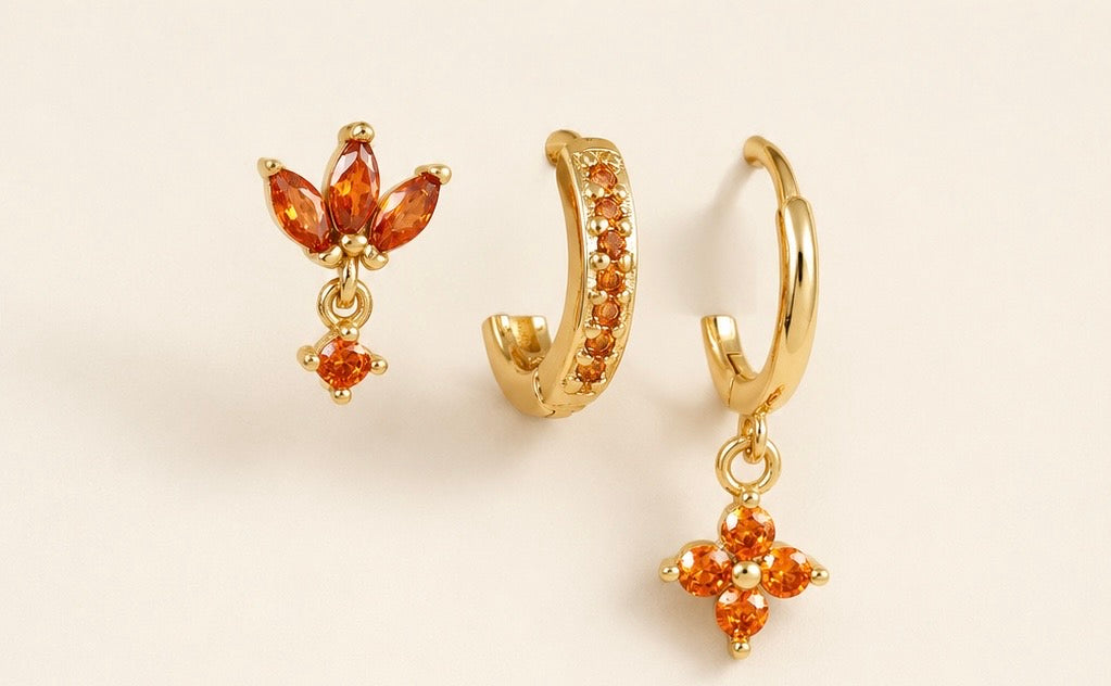 Boucles d'oreilles Aurore trio doré topaze